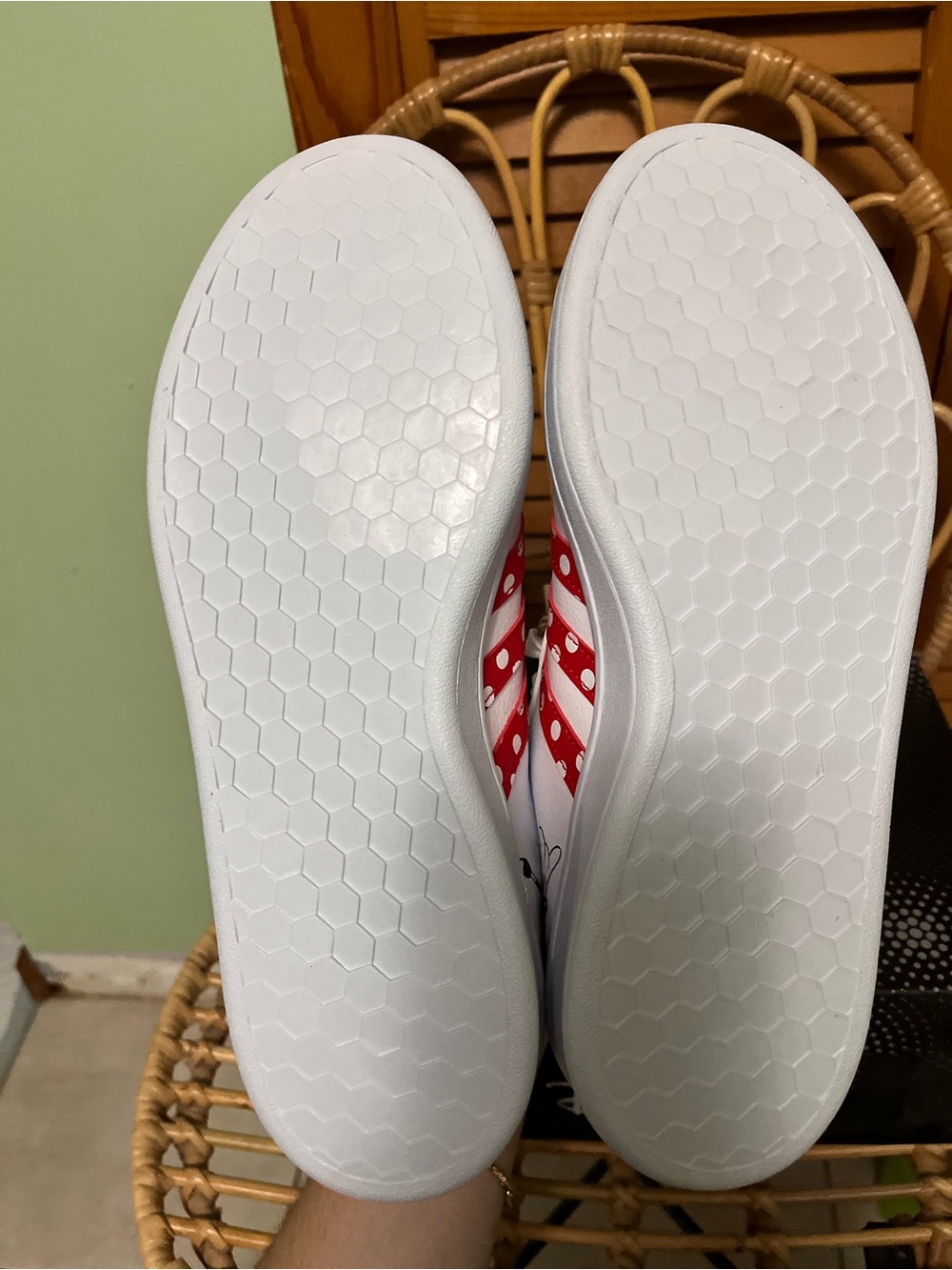 Adidas Disney White Sneakers with Red Polka Dot Stripes - Picture 5 of 7